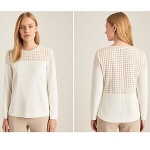 REISS Ada Lace Mix Off White Top Blouse